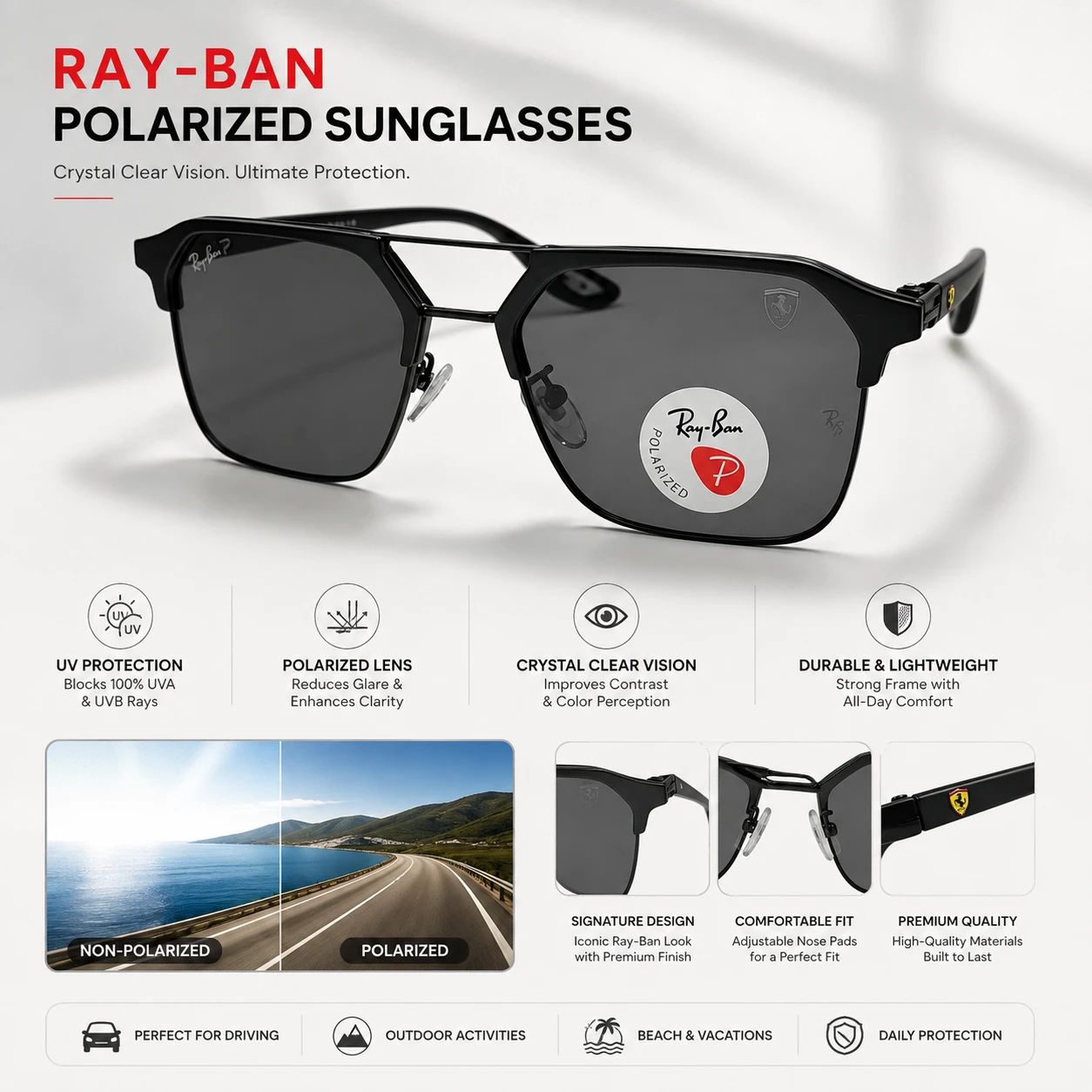 Premium Luxury Polarized Sunglasses – High-Grade Metal Alloy Frame with Superior Scratch-Resistant Matte Black Finish, UV Protection & Ultra-Lightweight Comfort Eyewear for Men
