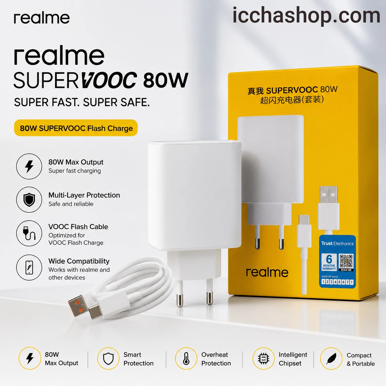 Realme 80W Super Fast Charging Adapter with Cable