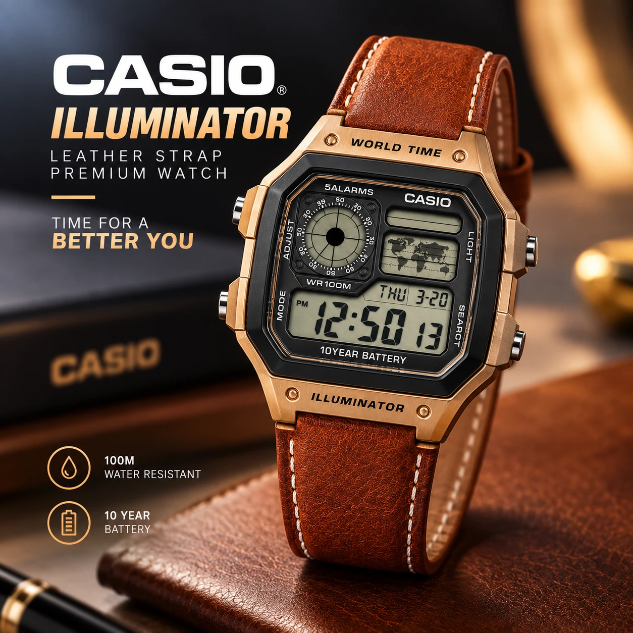CASIO Illuminator Leather Strap Premium Watch